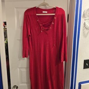 Calvin Klein Red Long Sleeve Dress